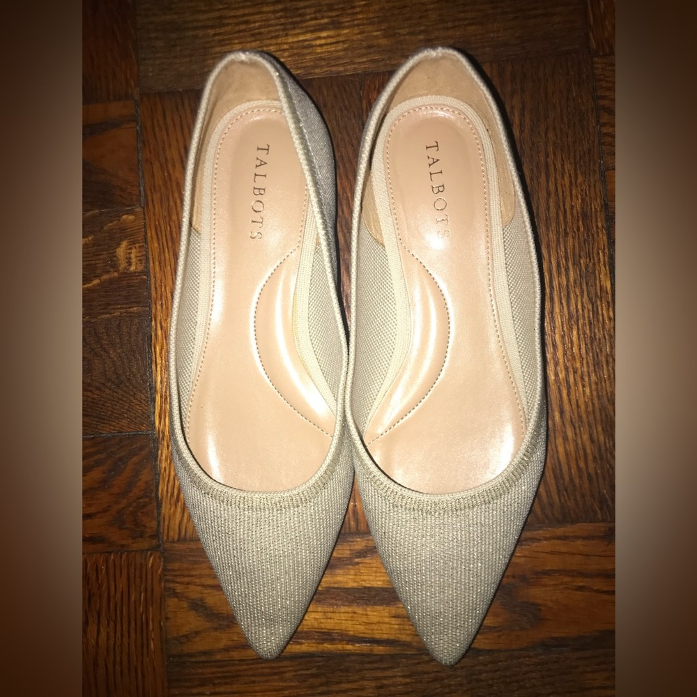 TALBOTS EDWIN METALLIC KNIT POINTED TOE FLATS